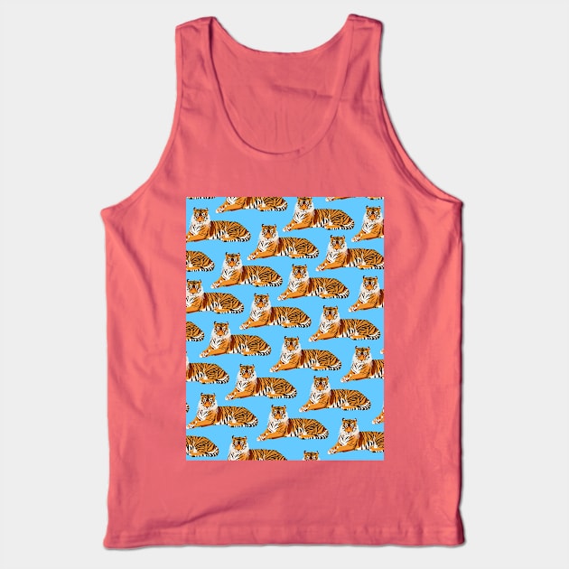 Tiger Pattern on Blue Background Tank Top by OneThreeSix